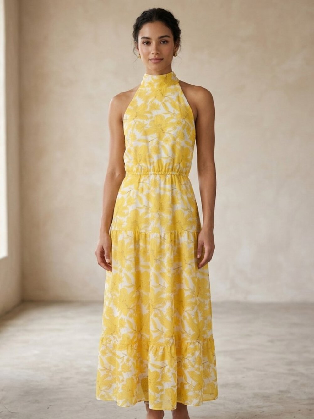 Sam Edelman Yellow Printed Chiffon Floral Dress